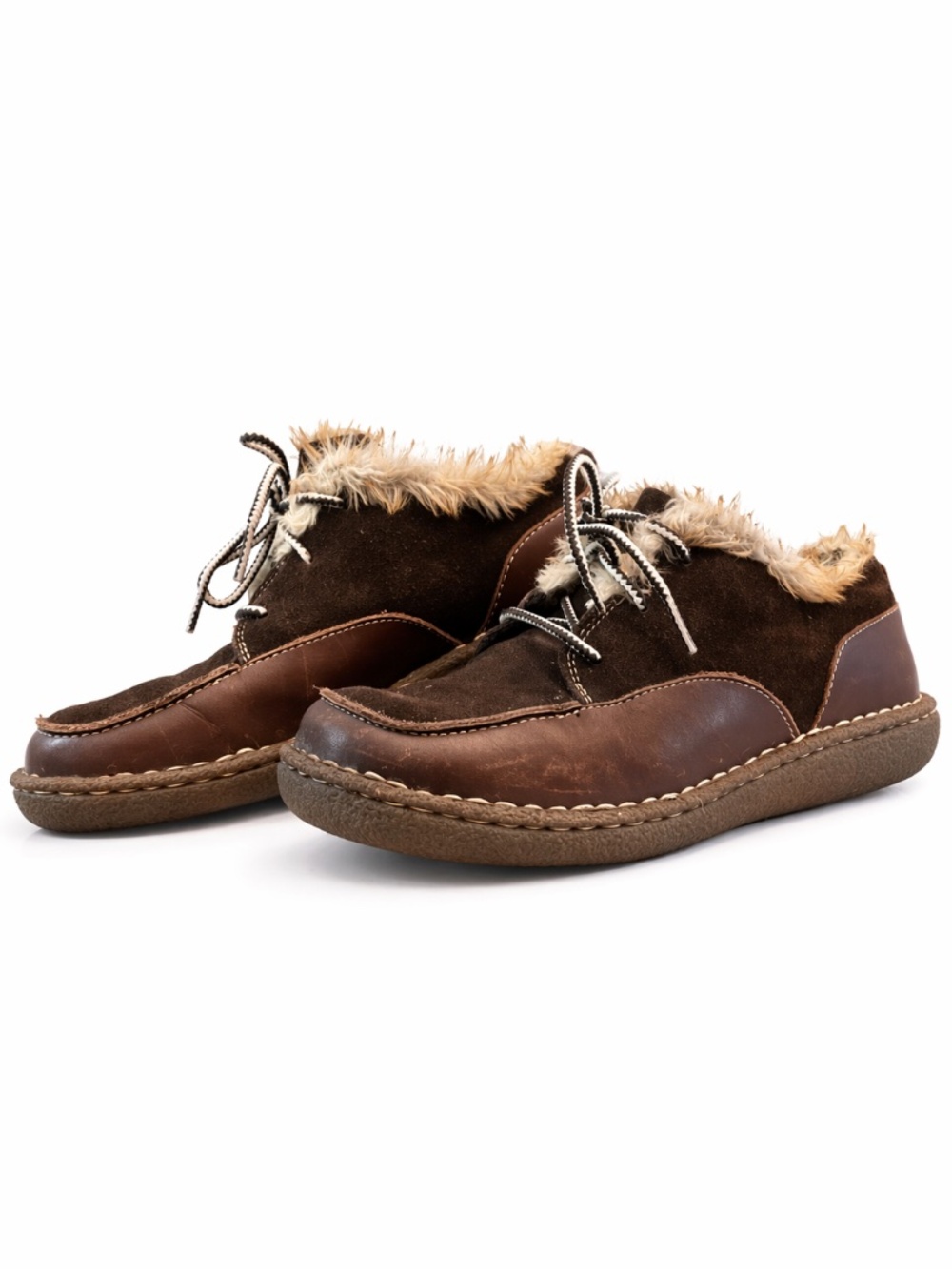 WindRiver Brown Leather & Suede Faux-Fur Lined Lace-Up Loafers – Size 9 GUC